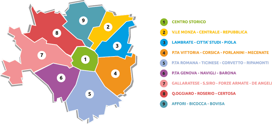 Mapa de los barrios de Milán